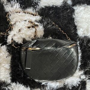 Black Quilted Chain-Accent Shoulder Bag